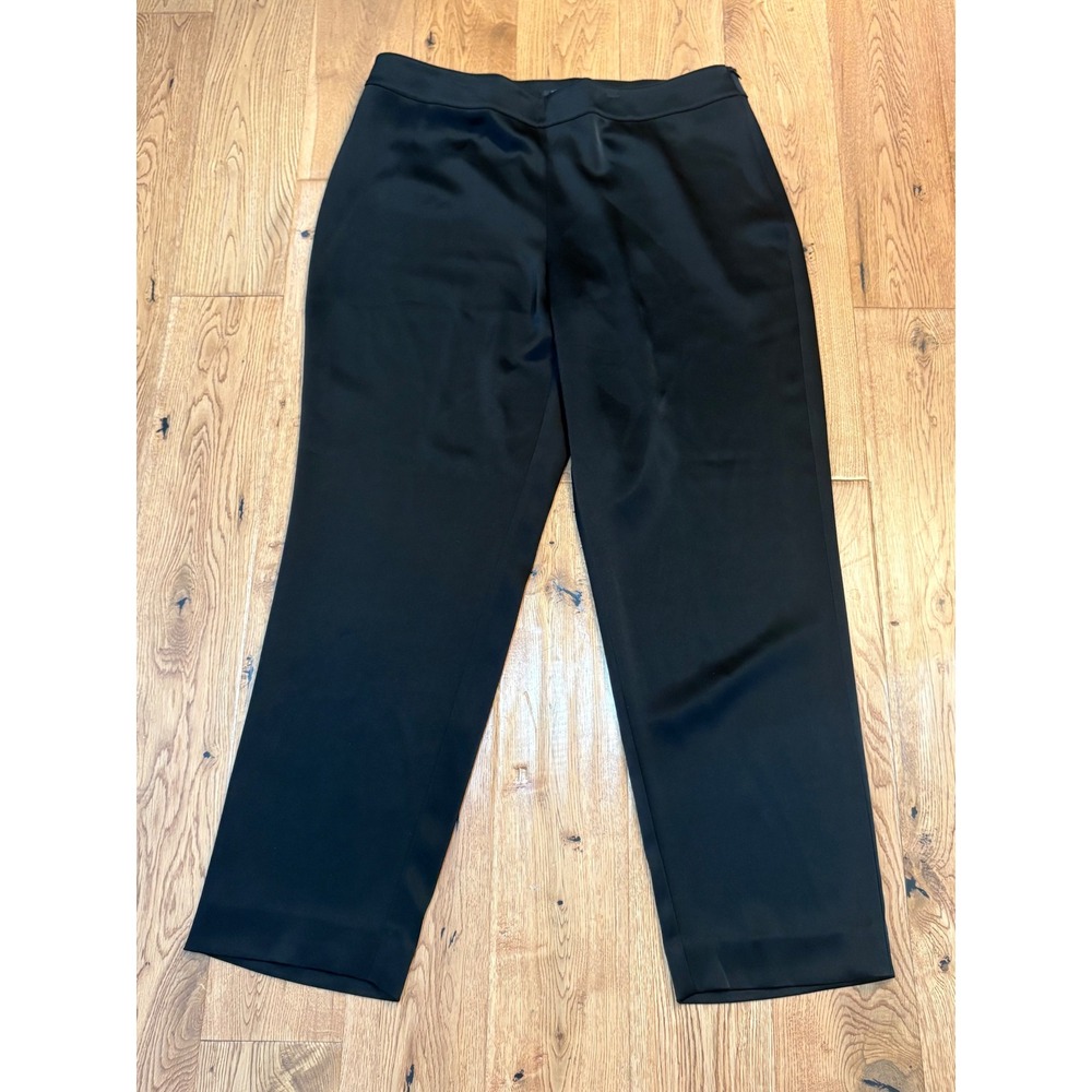 St John Caviar Emma Liquid Satin Pants 14 Black Straight Leg